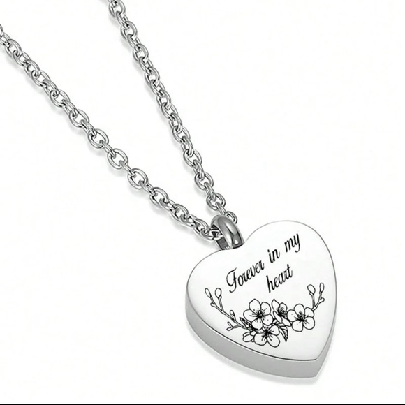 Silver Urn Necklace, Forever In My Heart Necklace, Cremation Necklace Heart Urn - Picture 1 of 13